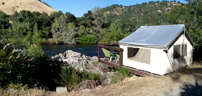 Rustic Cabin Tents for Four Set on the American River, California - Coloma, California - glamping.directory