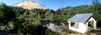 Rustic Cabin Tents for Four Set on the American River, California - Coloma, California - glamping.directory