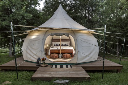 Charming Couples' Bell Tent Rental with Air Conditioning in Texas Hill Country - glamping.directory