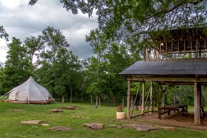 Charming Couples' Bell Tent Rental with Air Conditioning in Texas Hill Country - Elgin, Texas - glamping.directory