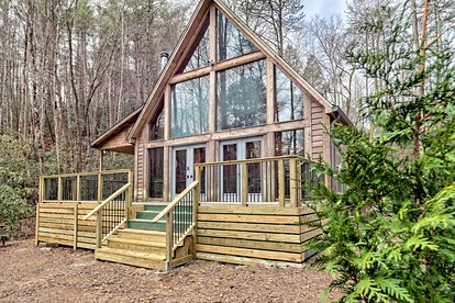 Glamping in this Amazing Waterfront A-Frame with Outdoor Kitchen and Fire-Pit near Helen, GA - glamping.directory
