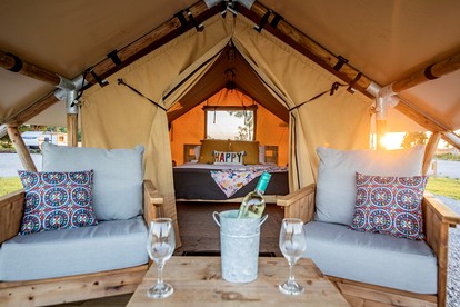 Comfortable Glamping Tent with Fire Pit and Stream Access Near Mark Twain National Forest in Missouri - Cassville, Missouri - glamping.directory