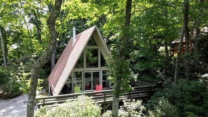 Deluxe A-Frame Chalet in Front of Waterfall in Blue Ridge Mountains, North Carolina - glamping.directory