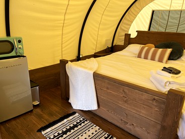 Go Glamping in North Carolina at this Wonderful Riverside Covered Wagon in Lillington - Lillington, North Carolina - glamping.directory