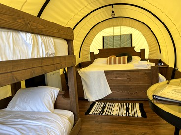 Go Glamping in North Carolina at this Wonderful Riverside Covered Wagon in Lillington - Lillington, North Carolina - glamping.directory