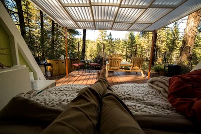 Convertible A-Frame Cabin with Epic Deck Views & Outdoor Shower in Mount Carmel, Utah - Mount Carmel, Utah - glamping.directory