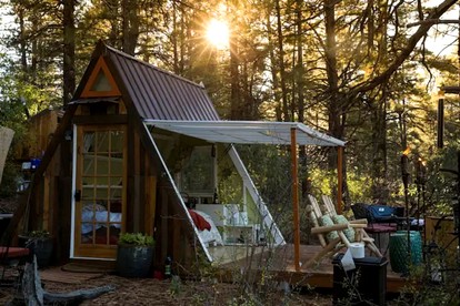 Convertible A-Frame Cabin with Epic Deck Views & Outdoor Shower in Mount Carmel, Utah - glamping.directory