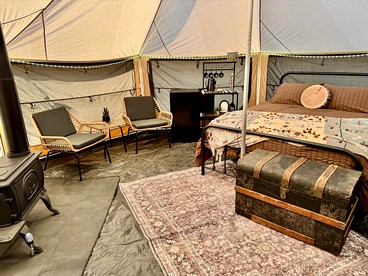 Goregous Bell Tent Glamping with Wood Burning Stove on the Illinois River near Tahlequah, OK - Tahlequah, Oklahoma - glamping.directory