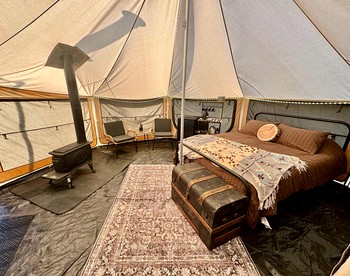 Goregous Bell Tent Glamping with Wood Burning Stove on the Illinois River near Tahlequah, OK - Tahlequah, Oklahoma - glamping.directory