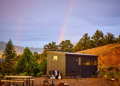 Rainbow Tiny Home with View & Hot Tub near Hot Springs, El Prado, NM - El Prado, New Mexico - glamping.directory