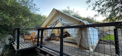 Incredible Modern Tented Cabin with Tiny Deck Surrounded by Nature in California - glamping.directory