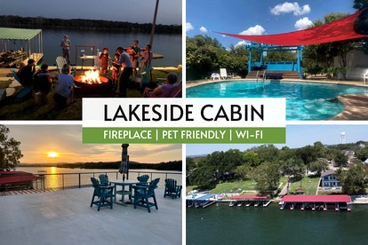 One-Room Cabin Rental with Large Porch and Lake Views in Texas Hill Country - glamping.directory