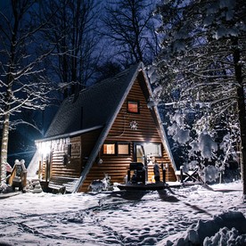 Secluded A-Frame Cabin with Private Riverfront on Little Manistee River near Tustin, Michigan - Tustin, Michigan - glamping.directory