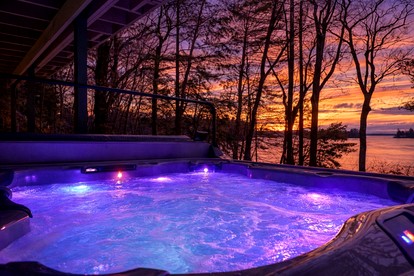 Enchanting Lakefront Cabin Retreat with Hot Tub and Fire Pit on Sebago Lake in Maine - Casco, Maine - glamping.directory
