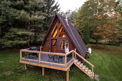 Peaceful A-Frame Retreat with Pond & Private Woodland Escape in Margaretville, New York - glamping.directory