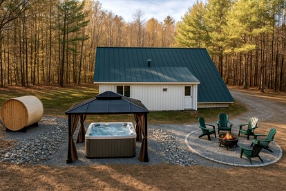 Cozy A-Frame Cabin with Hot Tub & Sauna near Stratton Mountain, Vermont - Jamaica, Vermont - glamping.directory