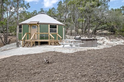Stylish Yurt Cabin Getaway with Hot Tub Near Canyon Lake, Texas - glamping.directory