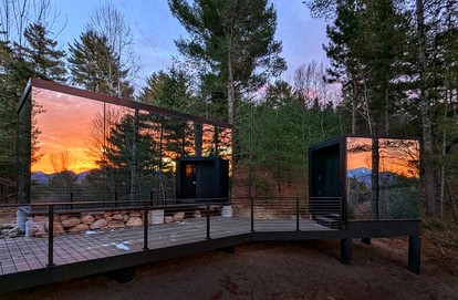 Gorgeous Scandinavian Mirror Glass Cabin in the Adirondacks for an Unforgettable Getaway in Jay, New York - glamping.directory