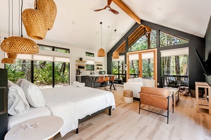 Tranquil Modern Cabin with Friendly Farm Animals & Pond Views Near Cedar Creek, Texas - Cedar Creek, Texas - glamping.directory