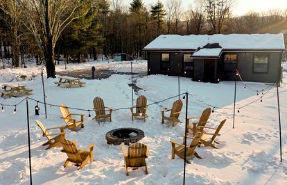 Gorgeous Cabin with Deck, Fire Pit and Forest Views in NY - glamping.directory