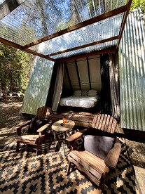 Secluded A-Frame Tiny Cabin with Waterfall View Near Shasta-Trinity National Forest, Burnt Ranch, California - Burnt Ranch, California - glamping.directory