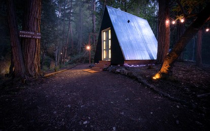 Secluded A-Frame Tiny Cabin with Waterfall View Near Shasta-Trinity National Forest, Burnt Ranch, California - glamping.directory
