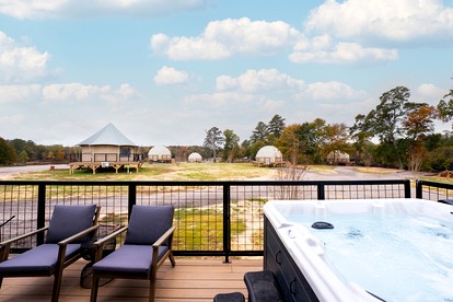 Cozy Modern Cabin with Deck and Hot Tub in Cedar Bluff, Alabama - Cedar Bluff, Alabama - glamping.directory
