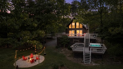 Cozy Chalet Cabin with Hot Tub, Fire Pit, Modern Decor in Bloomery, WV - glamping.directory