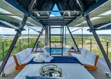 Stunning A-Frame with Folding Glass Walls & Open-Air Living in Cottonwood, Texas - Cottonwood Shores, Texas - glamping.directory