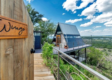 Stunning A-Frame with Folding Glass Walls & Open-Air Living in Cottonwood, Texas - Cottonwood Shores, Texas - glamping.directory