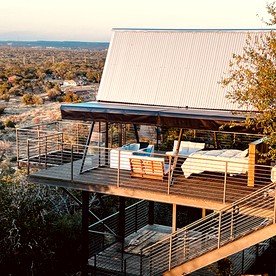 Stunning A-Frame with Folding Glass Walls & Open-Air Living in Cottonwood, Texas - Cottonwood Shores, Texas - glamping.directory