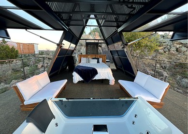 Stunning A-Frame with Folding Glass Walls & Open-Air Living in Cottonwood, Texas - Cottonwood Shores, Texas - glamping.directory