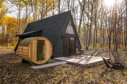 A-Frame Paradise: Retreat with Exclusive Steam Sauna in Mission Township - glamping.directory