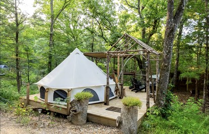 Cozy Bell Tent Retreat with Oak Bar Deck near Nature Trails, Honey Grove, TX - Honey Grove, Texas - glamping.directory