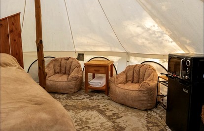 Cozy Bell Tent Retreat with Oak Bar Deck near Nature Trails, Honey Grove, TX - Honey Grove, Texas - glamping.directory