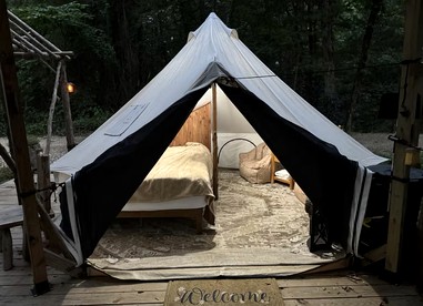 Cozy Bell Tent Retreat with Oak Bar Deck near Nature Trails, Honey Grove, TX - Honey Grove, Texas - glamping.directory