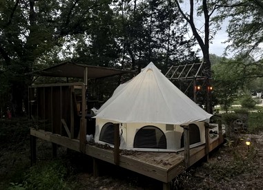 Cozy Bell Tent Retreat with Oak Bar Deck near Nature Trails, Honey Grove, TX - Honey Grove, Texas - glamping.directory