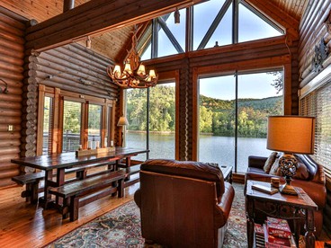 Lakefront Log Elegance: True Cabin with Hot Tub and Sauna Amidst Mountain Views - Gilmer County, Georgia - glamping.directory