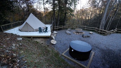 Romantic Glamping Under the Trees with Hot Tub Stargazing and Fire Pit Nights in Waynesville, North Carolina - glamping.directory