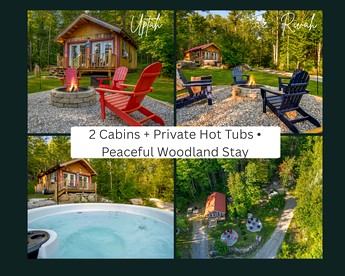 Peaceful Woodland Escape with Two Cabins, Firepit Nights & Hot Tubs in Bethel, Maine - Bethel, Maine - glamping.directory
