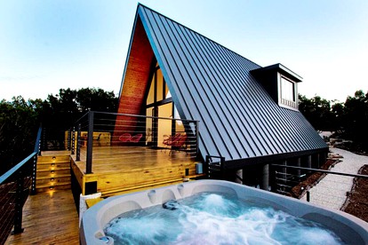 Modern and Secluded A-Frame with a Hot Tub for a Romantic Texas Hill Country Getaway - Wimberley, Texas - glamping.directory