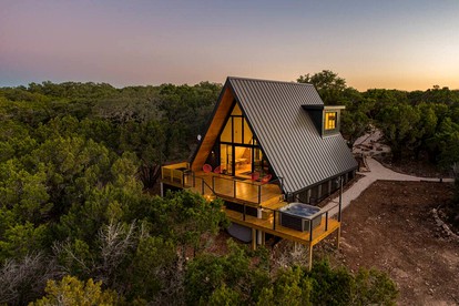 Modern and Secluded A-Frame with a Hot Tub for a Romantic Texas Hill Country Getaway - Wimberley, Texas - glamping.directory