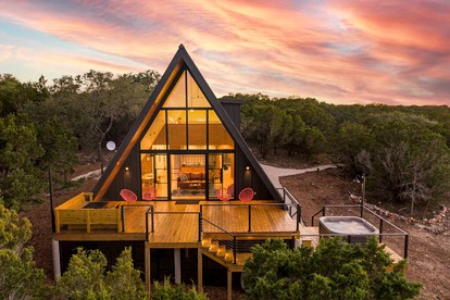 Modern and Secluded A-Frame with a Hot Tub for a Romantic Texas Hill Country Getaway - glamping.directory