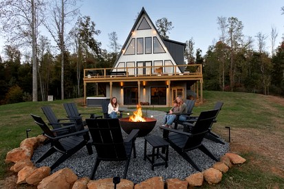 Luxury A-Frame with Hot Tub & Sauna near Wineries in Nelson County, Virginia - Faber, Virginia - glamping.directory