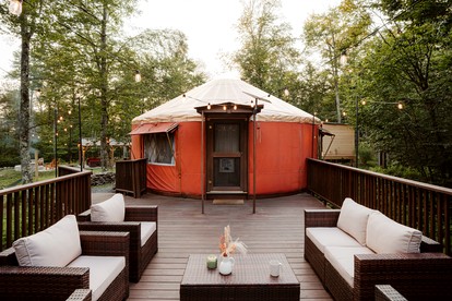 Rustic Glamping Yurt with Sauna and Cold Plunge in Willowemoc Wild Forest in Livingston Manor, New York - glamping.directory