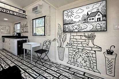 Whimsical Lakefront Tiny Home with Hand-Drawn Doodle Design Near Bastrop, Texas - Bastrop , Texas - glamping.directory