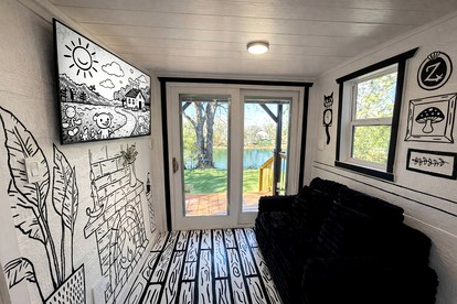 Whimsical Lakefront Tiny Home with Hand-Drawn Doodle Design Near Bastrop, Texas - glamping.directory