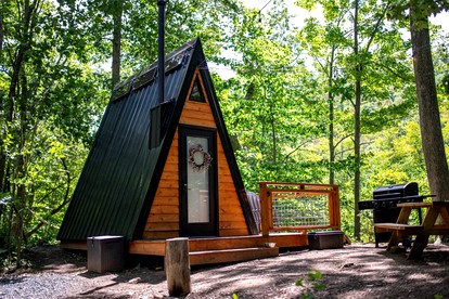 Secluded Off-Grid A-Frame Cabin with Creek Access near Abrams Creek, West Virginia - glamping.directory