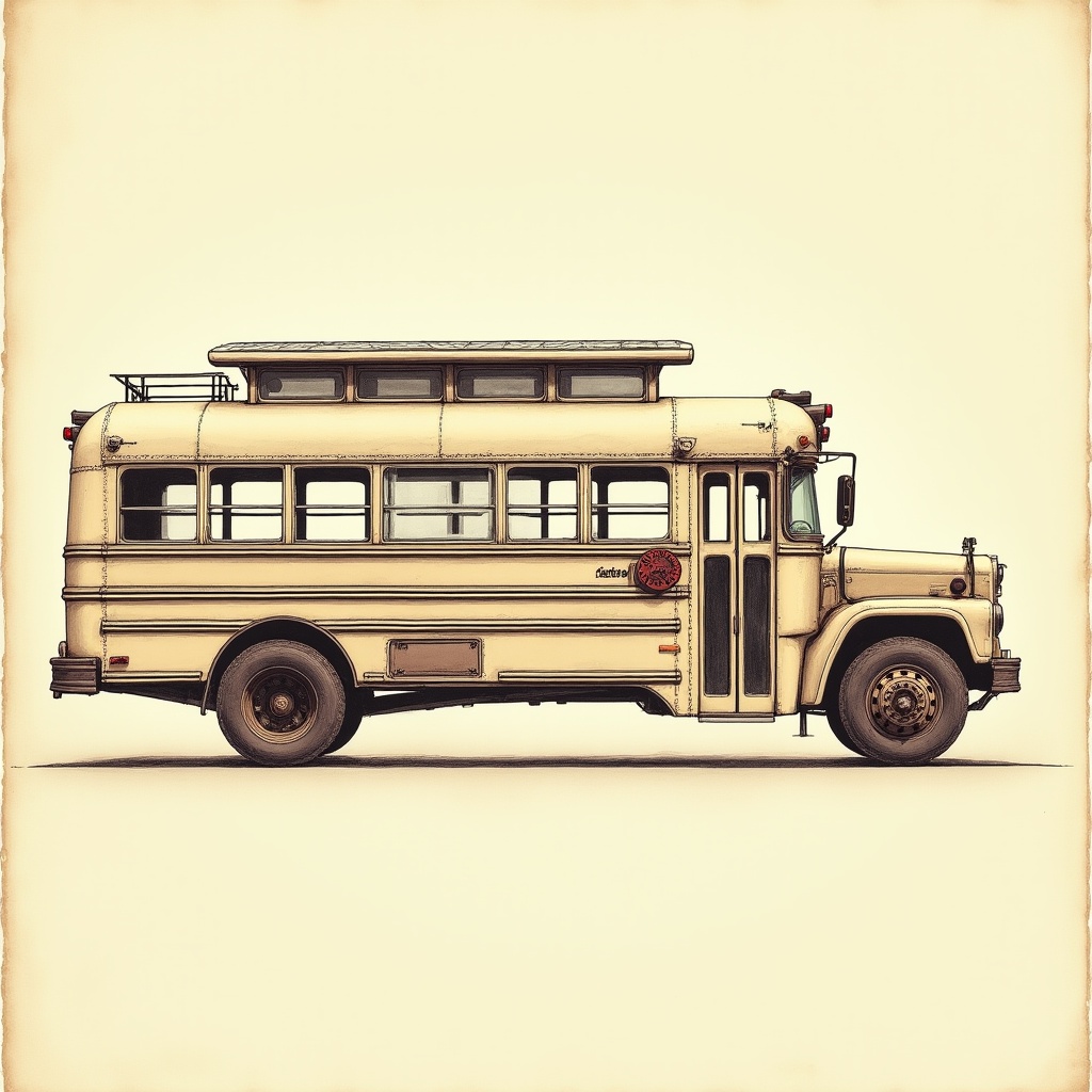 Bus Conversions — exterior view, technical schematic illustration