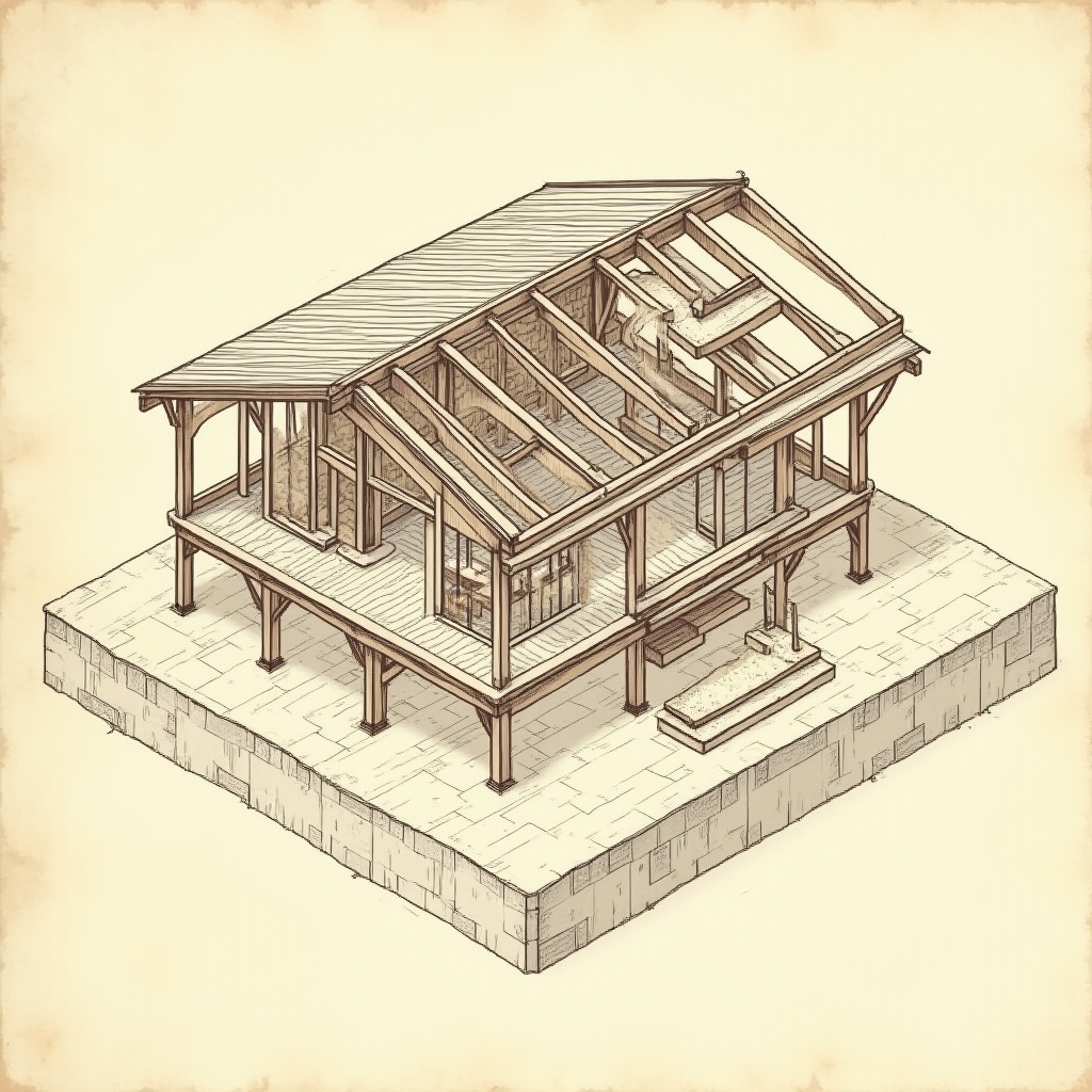 Cabins — exploded view, technical schematic illustration